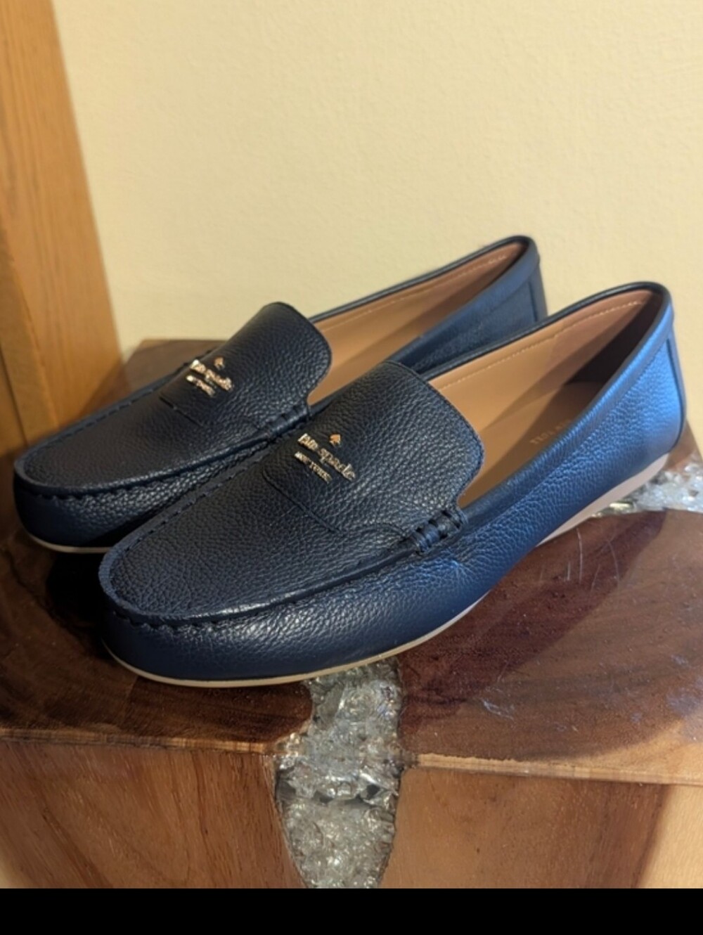Kate Spade Briar Loafers in Navy Blue Pebbled Leather sz 8.5 - Picture 3 of 11